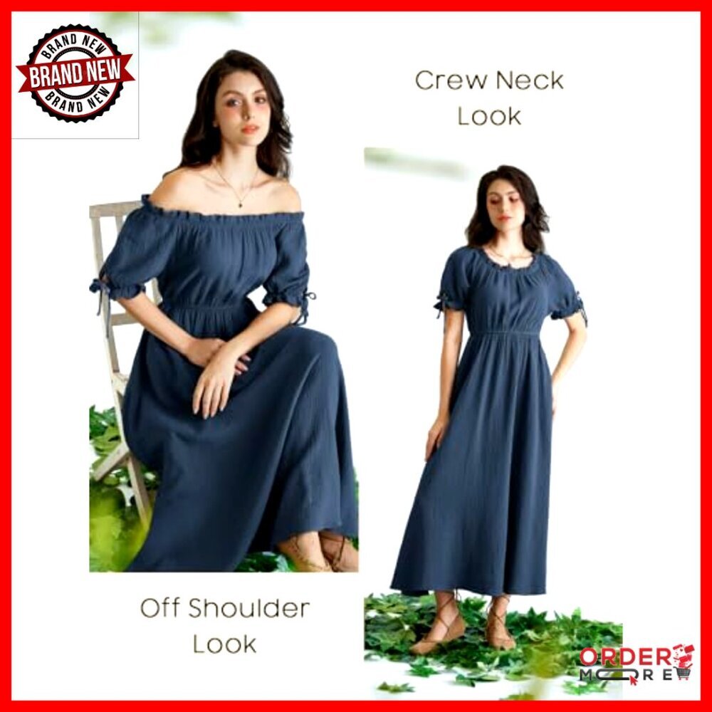 Puff Sleeve Maxi Dress with Pockets, Cotton, Renaissance Style - Picture 4 of 7